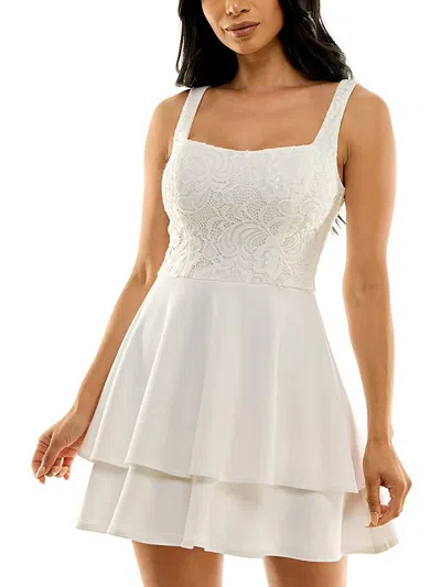 B Darlin Juniors Womens Cocktail Mini Fit & Flare Dress In White