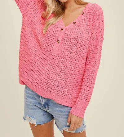 Wishlist Waffle Pullover Sweater In Hibiscus In Pink