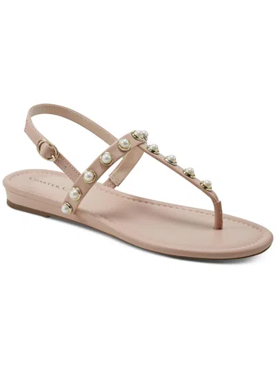 Charter Club Avita Womens Faux Leather Embellished Slingback Sandals In Neutral