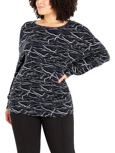 Evans Plus Womens Zebra Print Relaxed Fit Pullover Sweater In Blue