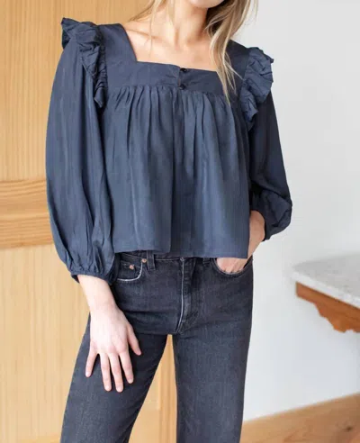 Emerson Fry Adelina Blouse In Polar Night Satin In Blue