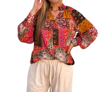 Entro Long Sleeve Button Up Top In Baylee Paisley Print In Multi