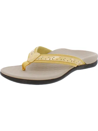 Vionic Casandra Womens Patent Trim Comfort Thong Sandals In Yellow