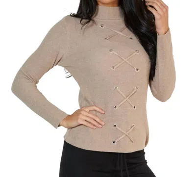Angel Apparel Lace Up Mock Neck Top In Sand In Beige