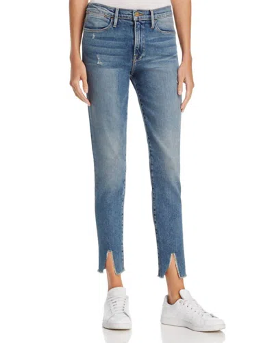 Frame Le High Skinny Split Jean In Beckett In Blue