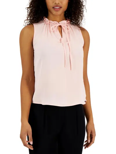Anne Klein Womens Ruffled Neck Tank Shell In Pink
