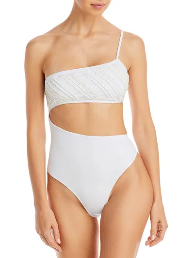 Ramy Brook Jamie Womens Beaded Cut-out One-piece Swimsuit In White