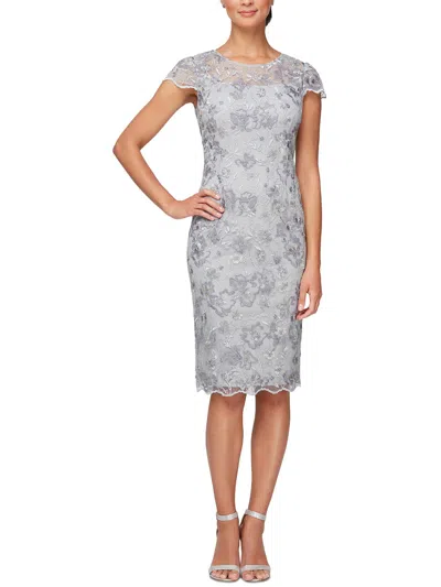 Alex Evenings Womens Illusion Knee Length Cocktail And Party Dress In Grey