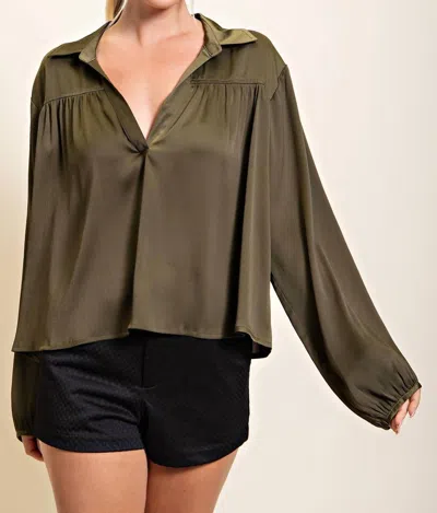 Glam Hate To Tell You Blouse In Olive Green
