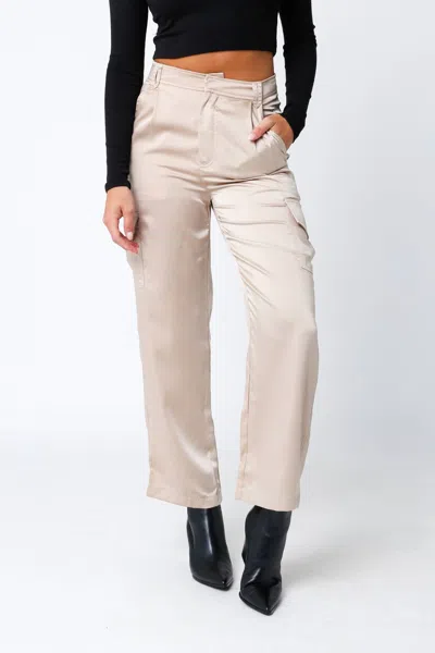 Olivaceous Satin Cargo Pant In Beige