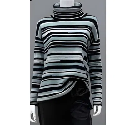 Ost Women's Multi Stripe Turtleneck Sweater In Midnight/basil In Black