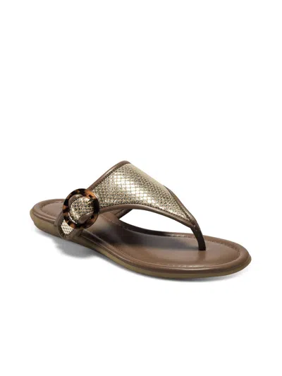 Aerosoles Clarity Womens Leather Metallic Thong Sandals In Gold
