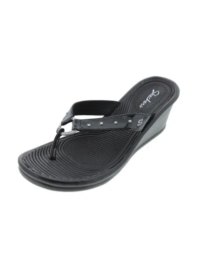 Skechers Kitty Womens Patent Studded Thong Sandals In Black