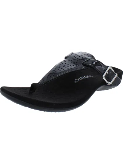 Vionic Tropez Womens Patent Slip On Thong Sandals In Black
