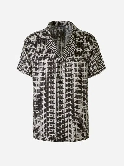 Balmain Viscose Monogram Shirt In Printed Monogram