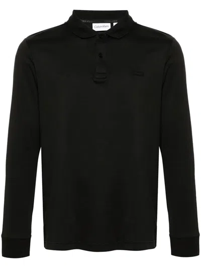 Calvin Klein Smooth Cotton Slim Ls Polo Clothing In Black