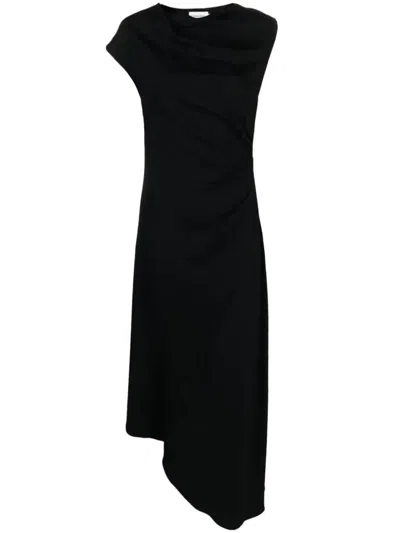 Calvin Klein Stretch Crepe Draped Midi Dress Clothing In Black