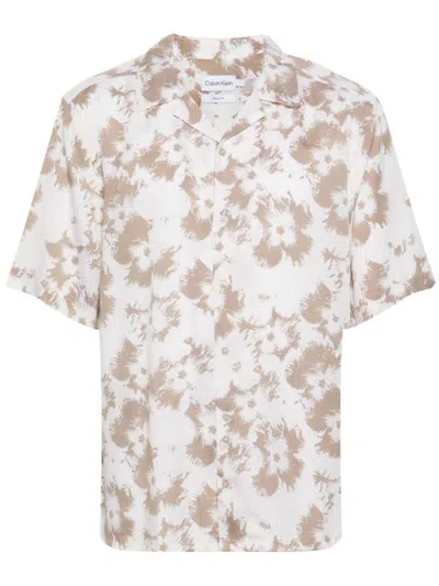 Calvin Klein Viscose Flower Aop S/s Shirt Clothing In White