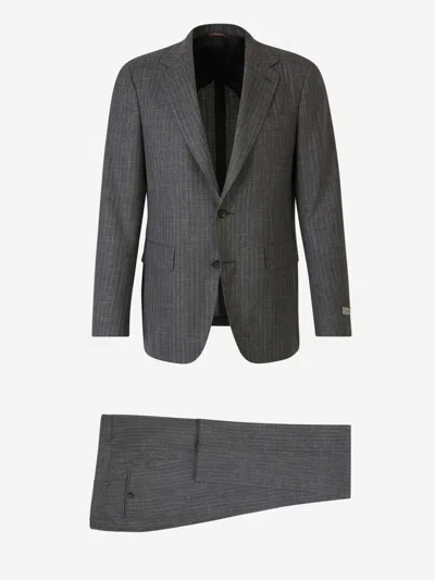 Canali Textured Wool Suit In Antracite Grey