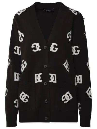Dolce & Gabbana Dg Monogram Virgin Wool Cardigan In Brown