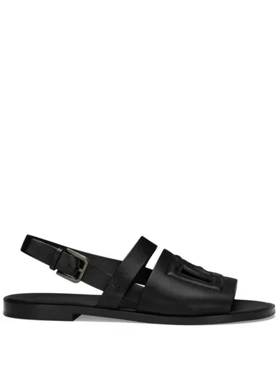Dolce & Gabbana Leather Slipper Shoes In Black