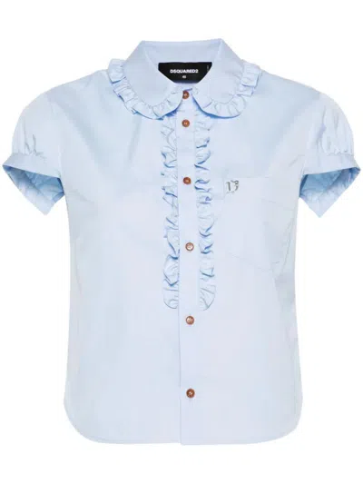 Dsquared2 Little Ruffled Cotton Shirt In Blue