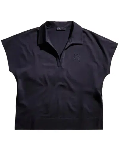 Fay Logo-embroidered Piqué Polo Shirt In Blue