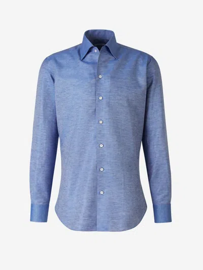 Fray Fil A Fil Linen Shirt In Blue