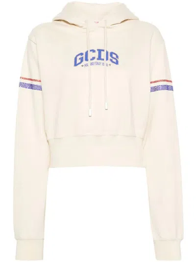 Gcds Logo Cropped Hoodie Clothing In White