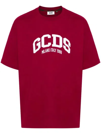 Gcds Logo Loose T-shirt Clothing In Red