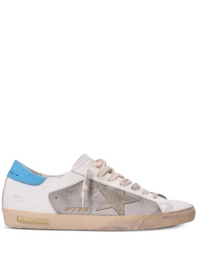 Golden Goose Super-star Sneakers In White/grey/light Blue