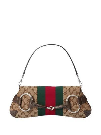 Gucci Taupe Medium Horsebit Chain Bag In Acero