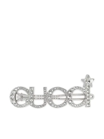 Gucci Crystal  Hair Slide In Silver