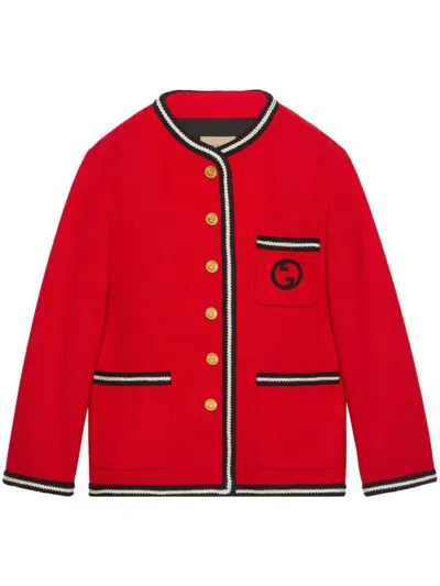 Gucci Tweed Jacket With Round Interlocking G In Red
