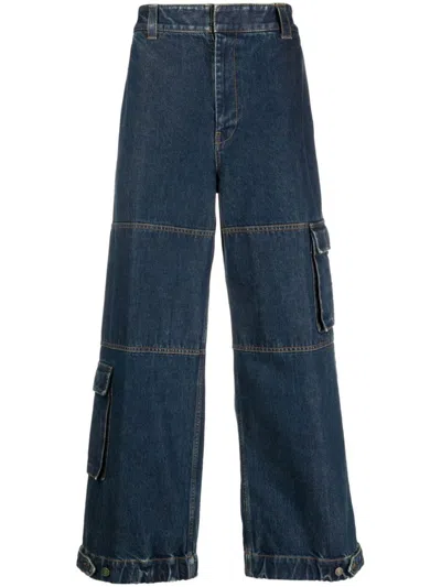 Gucci Logo-patch Cotton Wide-leg Jeans In Blue