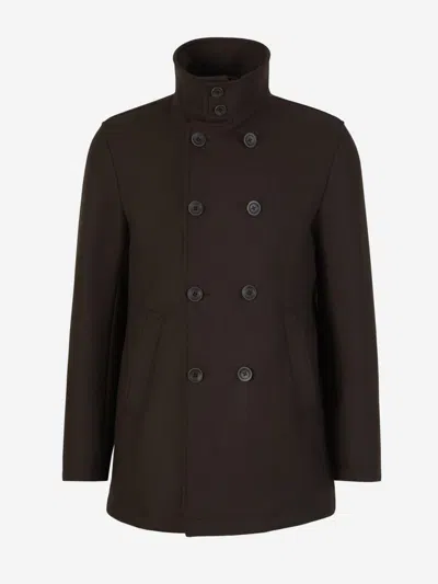 Herno Wool Coat In Dark Brown