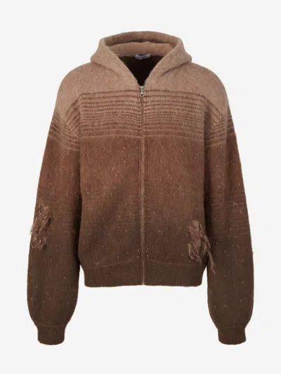 John Elliott Men's Gradient Mohair Hooded Zip Sweater In Brown