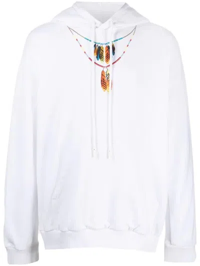 Marcelo Burlon County Of Milan Feathers Necklace Over Hoodie In White