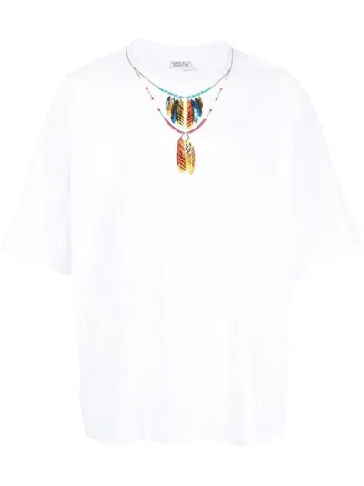 Marcelo Burlon County Of Milan Feathers Necklace Over Tee Clothing In White