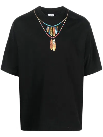 Marcelo Burlon County Of Milan Feathers Necklace Over Tee Clothing In Black
