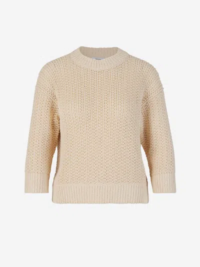 Max Mara Cotton Knit Sweater In Cream