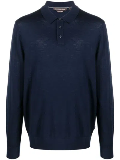 Michael Kors Long-sleeve Merino Polo Shirt In Blue