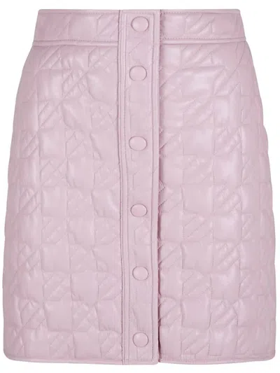 Msgm Quilted Buttoned Skirt In Pink & Purple
