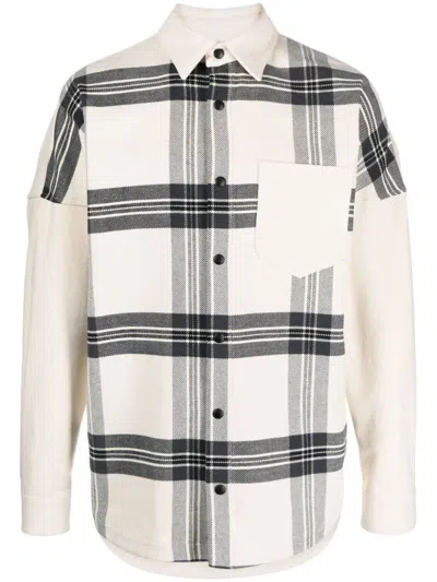 Palm Angels Back Logo Check Overshirt Clothing In White