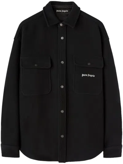 Palm Angels Back Logo Overshirt Clothing In Black