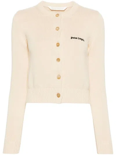 Palm Angels Logo-embroidered Cropped Cardigan In Neutrals