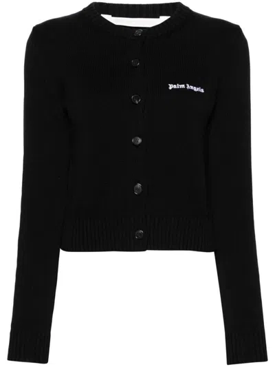 Palm Angels Classic Logo Fitted Cardigan Clothing In Black