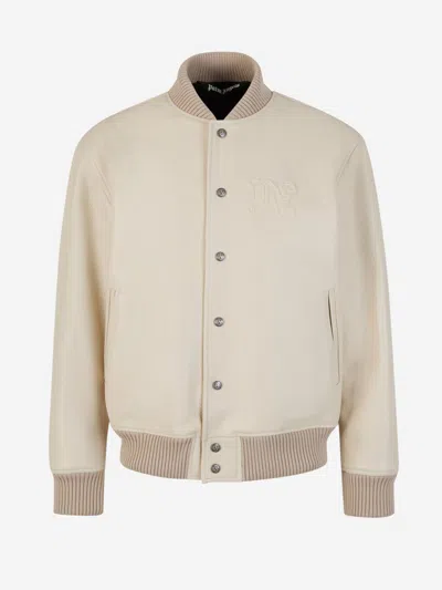 Palm Angels Leather Bomber Jacket In Cream