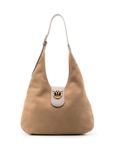 Pinko Hobo Mini Suede + Leather Bags In Brown