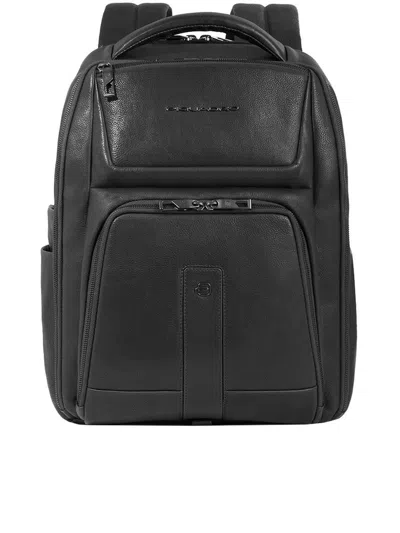 Piquadro 15.5" Leather Laptop Backpack Bags In Black